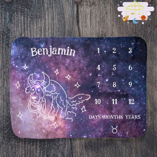Galaxy Dog Taurus Zodiac Gender Neutral Milestone Baby Blanket