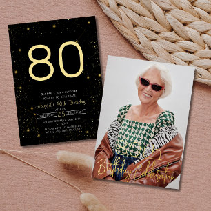Galaxy Elegant Photo Black Gold Birthday Party Foil Invitation