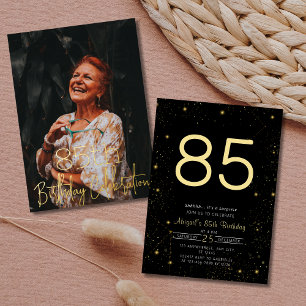 Galaxy Elegant Photo Black Gold Birthday Party Foil Invitation
