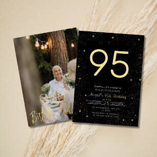 Galaxy Elegant Photo Black Gold Birthday Party Foil Invitation