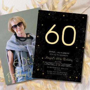 Galaxy Elegant Photo Black Gold Birthday Party Foil Invitation