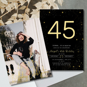 Galaxy Elegant Photo Black Gold Birthday Party Foil Invitation