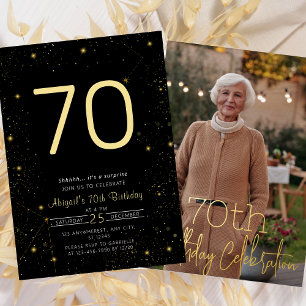 Galaxy Elegant Photo Black Gold Birthday Party Foil Invitation