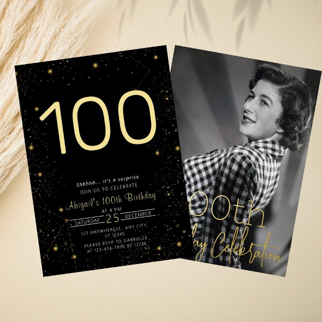 Galaxy Elegant Photo Black Gold Birthday Party Foil Invitation (Creator Uploaded)