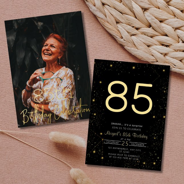 Galaxy Elegant Photo Black Gold Birthday Party Foil Invitation (Creator Uploaded)