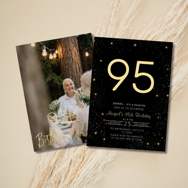 Galaxy Elegant Photo Black Gold Birthday Party Foil Invitation (Creator Uploaded)