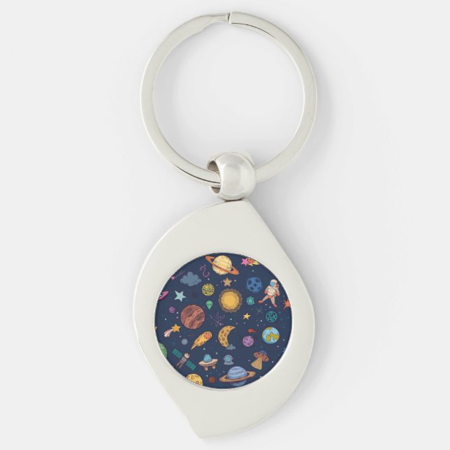 Galaxy Explorer – Fun Space Art Metal Keychain (Front)