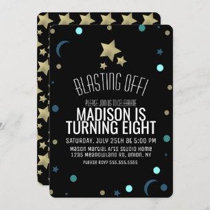 Galaxy Faux Gold Stars Confetti Space Birthday Invitation