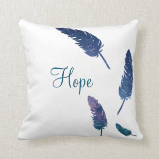 Galaxy feathers with hope word on it throw pillow