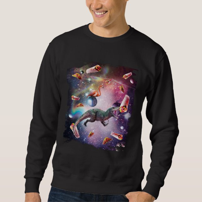 Galaxy Flamingo Riding Dinosaur In Space  Rainbow Sweatshirt (Front)