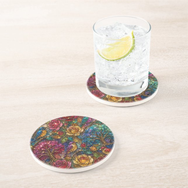 Galaxy Floral Birds Pattern Coaster (Side)