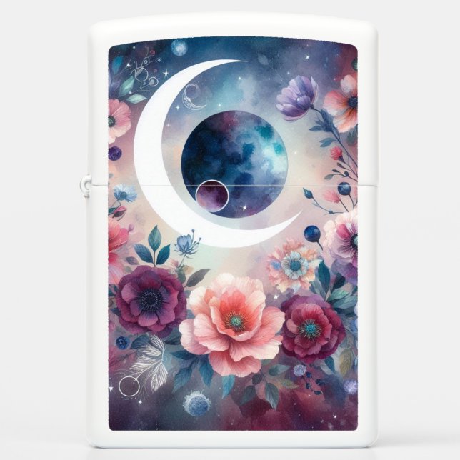Galaxy Floral Moon Phase Zippo Lighter (Front)