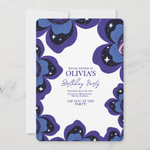 Galaxy Floral Purple Birthday Invitation