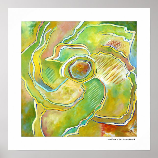 Galaxy Flower Original Abstract Green Painting Poster (Front)
