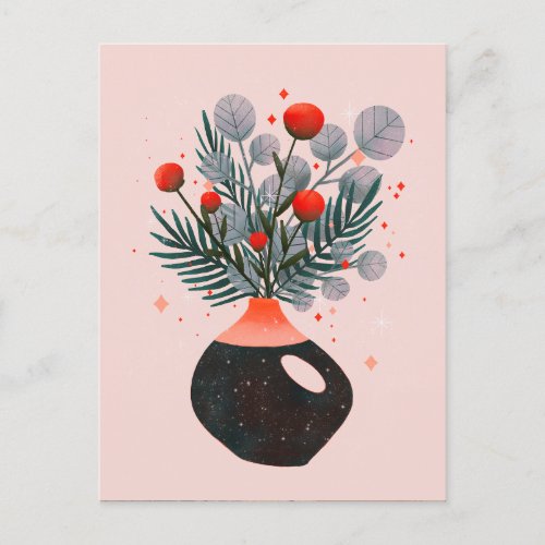 Galaxy flowers bouquet with celestial elements   postcard