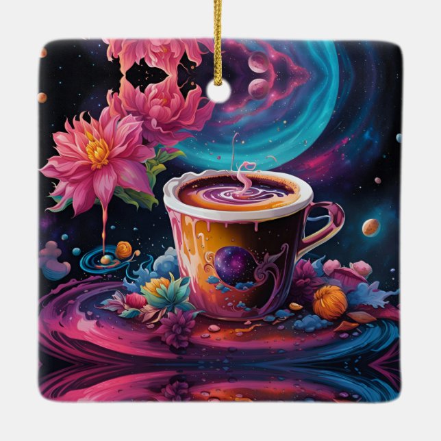Galaxy Garden Coffee Art Ceramic Ornament (Back)