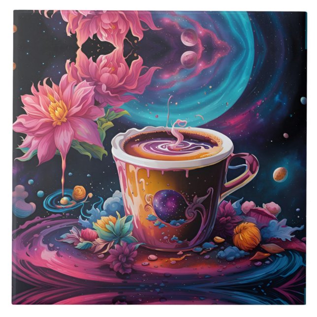 Galaxy Garden Coffee Art Ceramic Tile (Front)