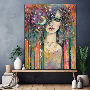 Galaxy Girl Beautiful Boho Gypsy Fantasy Art Woman Poster by robmolily at Zazzle