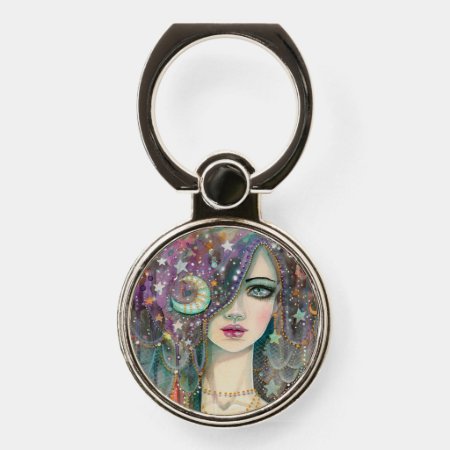 Galaxy Girl Bohemian Goddess By Molly Harrison Phone Ring Stand