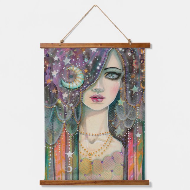 Galaxy Girl Celestial Bohemian Fantasy Art Hanging Tapestry (Front)