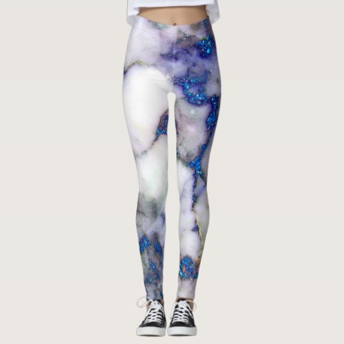 Galaxy Glam Glitter Cobalt Blue Purple Marble Leggings