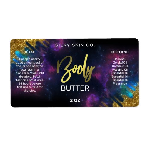 Galaxy Glitter Black And Gold Body Butter Labels