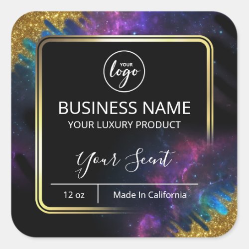 Galaxy Glitter Black And Gold Candle Labels
