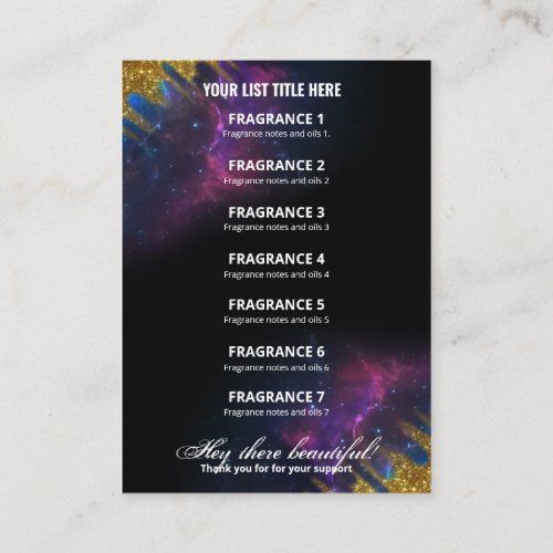 Galaxy Glitter Black And Gold Fragrance List Card