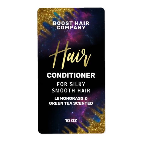 Galaxy Glitter Black And Gold Hair Product Labels