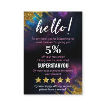 Galaxy Glitter Black Gold Discount Marketing Cards