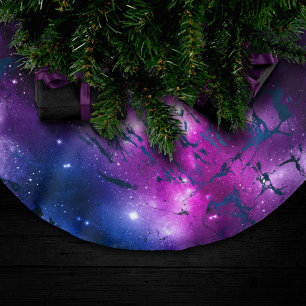 Galaxy Glow   Cosmic Blue Purple and Pink Marble Brushed Polyester Tree Skirt