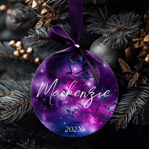 Galaxy Glow  Cosmic Blue Purple and Pink Marble Ceramic Ornament