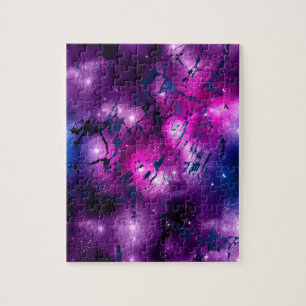 Galaxy Glow Cosmic Blue Purple and Pink Marble Jigsaw Puzzle