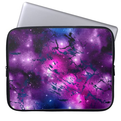 Galaxy Glow  Cosmic Blue Purple and Pink Marble Laptop Sleeve