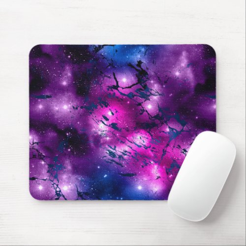 Galaxy Glow  Cosmic Blue Purple and Pink Marble Mouse Pad