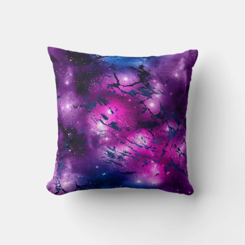 Galaxy Glow  Cosmic Blue Purple and Pink Marble Throw Pillow