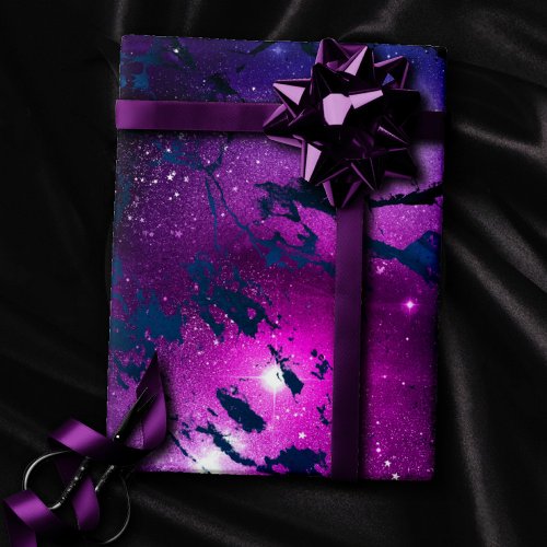 Galaxy Glow  Cosmic Blue Purple and Pink Marble Wrapping Paper