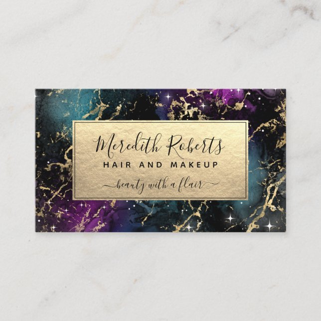 Galaxy Gold Elegant Hair and Makeup Business Card (Front)