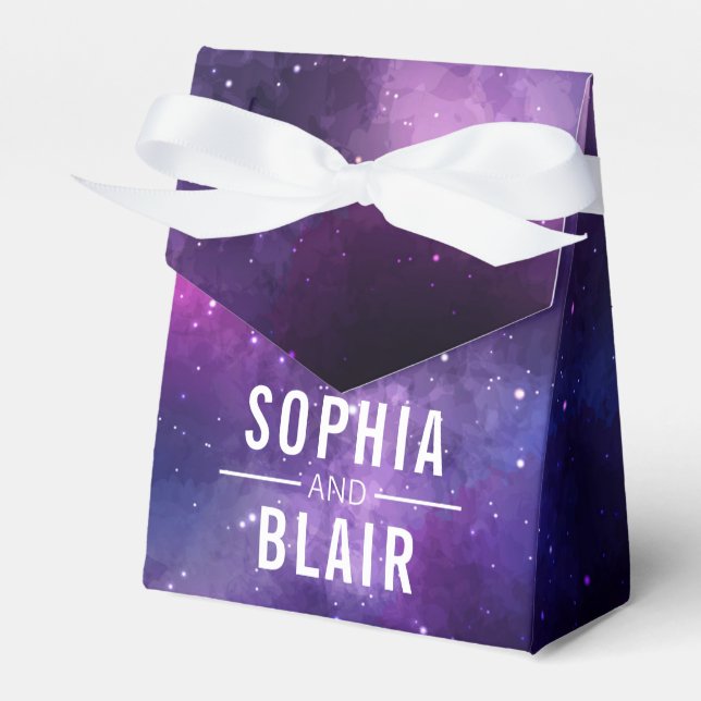Galaxy Hearts Constellation Wedding Personalized Favor Boxes (Front Side)