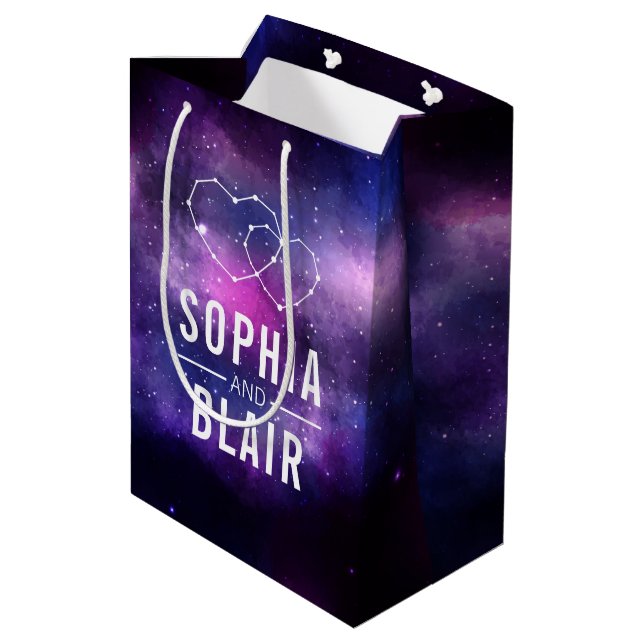 Galaxy Hearts Constellation Wedding Personalized Medium Gift Bag (Back Angled)