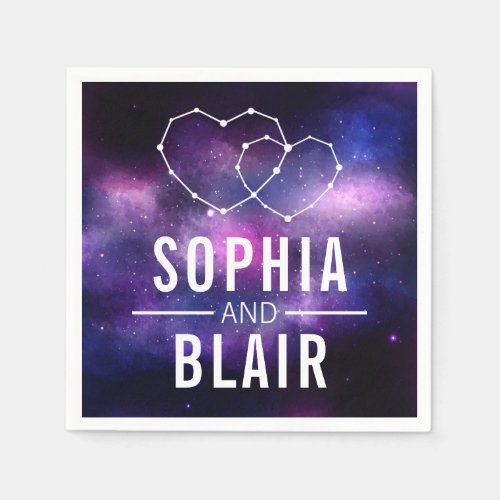 Galaxy Hearts Constellation Wedding Personalized Napkins