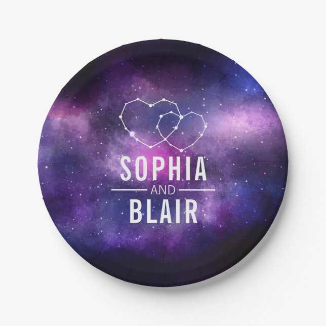 Galaxy Hearts Constellation Wedding Personalized Paper Plates (Front)
