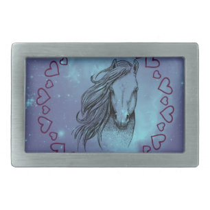Galaxy Horse & Hearts Belt Buckle