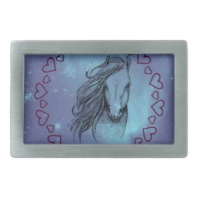 Galaxy Horse & Hearts  Belt Buckle (Front)
