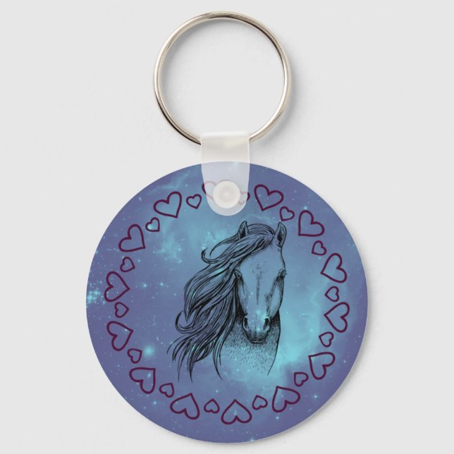 Galaxy Horse & Hearts  Keychain (Front)
