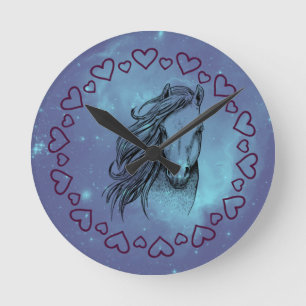 Galaxy Horse & Hearts Round Clock