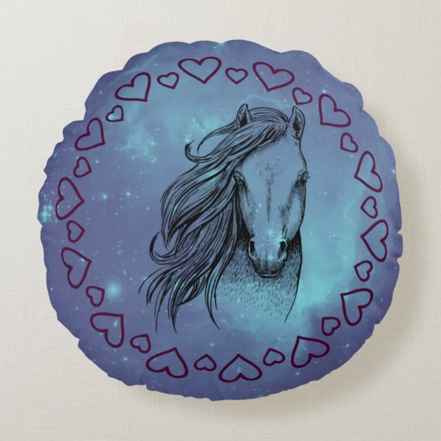 Galaxy Horse & Hearts  Round Pillow (Front)