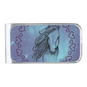 Galaxy Horse & Hearts Silver Finish Money Clip