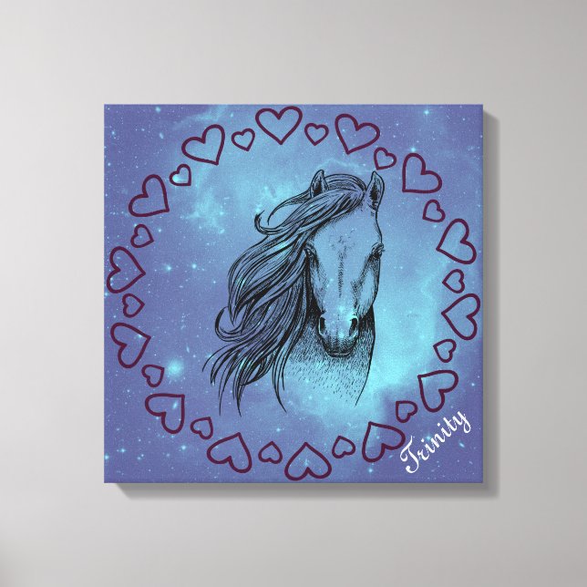 Galaxy Horse & Hearts with Optional Name  Canvas Print (Front)