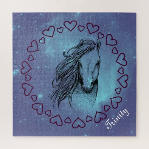 Galaxy Horse  Hearts with Optional Name  Jigsaw Puzzle